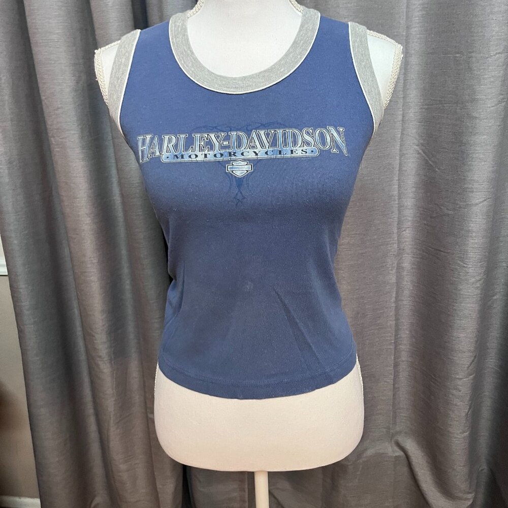 Womens Harley Davidson blue and grey tank top sz M